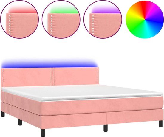 vidaXL Boxspring met matras en LED fluweel roze 160x200 cm