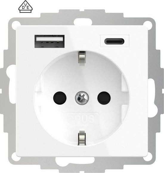 OPUS® 55 wandcontactdoos met USB A & C aansluiting | USB stopcontact | USB wcd | USB wandcontactdoos | stopcontact met USB