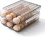 Unyqoos Boîte à œufs pour réfrigérateur, boîte de rangement en plastique transparente, 2 couches, empilable jusqu'à 3 couches (par couche 18 œufs, 28,5 x 21,5 x 14 cm)