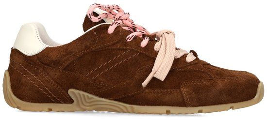Manfield Dames Bruine Suède Sneakers met Dubbele Vetersluiting - Maat 38