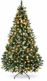 Yorbay Kunstkerstboom met LED-verlichting – 180 cm – Met Sneeuwlook & Echte Dennenappels – Stevig & Brandveilig – Luxe Kunstboom