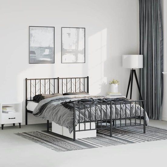 vidaXL Bedframe met hoofd- en voeteneinde metaal zwart 150x200 cm