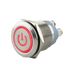 SeKi Roestvrijstalen drukknop Ø19mm tastend platte kop gekleurd verlicht powersymbool in rood schroefaansluiting; belknop