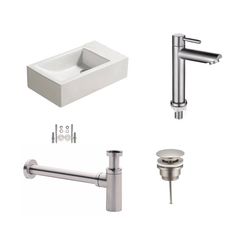 Badkamerplanet Fonteinset Qubic Mini - Keramiek - Wit - 36x18x9 cm - Links Kraangat