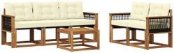 vidaXL Bank loungeset 5 zitplekken Naturel et crème Acacia bois