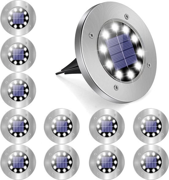 EZMarkt 12 Stuks - Solar Led Zonne-Energie - Grondspot - Buitenlamp - Tuinverlichting - RVS
