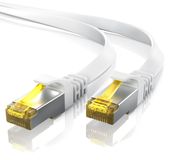 Primewire LAN-kabel CAT 7, flaches Netzwerkkabel, 10 Gbit/s, Patchkabel, U/FTP, PIMF, geschirmt, 2x RJ45-Stecker mit Schutzkappe, Kupferleiter, Ethernet, 3 Meter, Weiß