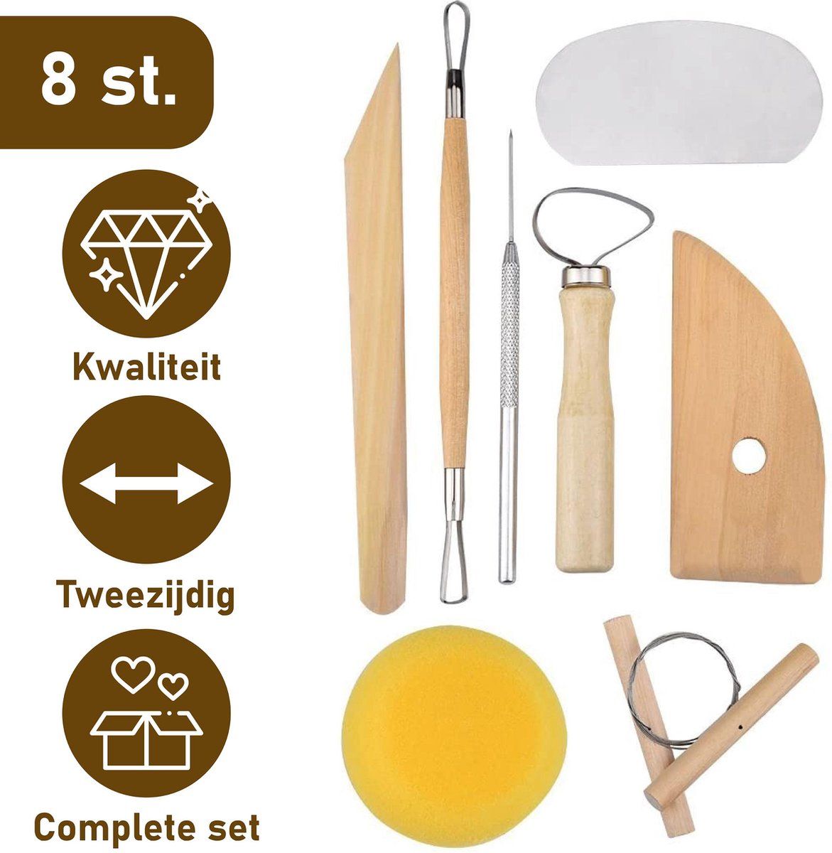ArtJo Klei Gereedschap Pottenbakken Boetseren Boetseer Set - Beeldhouwen voor Kind/Kinderen/Volwassenen - Voor Beginners - Boetseergereedschap - Met Boetseerspatel - Spatels/Mes/Mesjes/Mirettes - Keramiek/Polymeer/Boetseerklei - Modelleer - Kleigereedschap