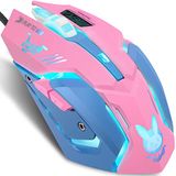 IULONEE Bedrade gamingmuis USB stille comfortabele 7 kleuren backlit optische game muizen ergonomische volledige grootte muis met 3200 DPI en 6 knoppen voor PC computer laptop desktop (roze en blauw)