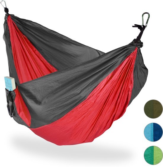 Relaxdays hangmat outdoor - XXL - hang mat 2 personen - extreem licht camping - tot 200 kg rood
