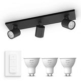 Philips Hue Runner Opbouwspot (Zwart) - Warmwit Licht - Incl. Hue Dimmer Switch - Plafondspot met 3 Lichtpunten - GU10 - Hue White