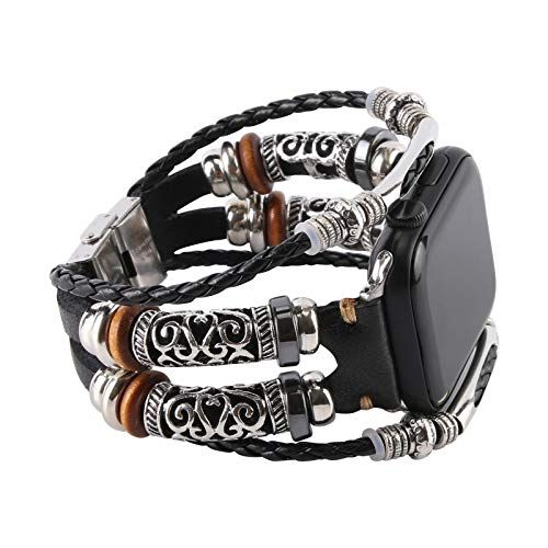 KONAFEI Apple Watch armband 42/44mm - Leder - Zwart