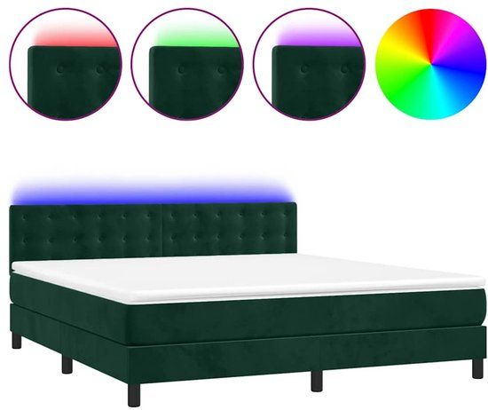 vidaXL Boxspring met matras en LED fluweel donkergroen 160x200 cm