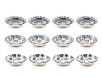 H&H Silk Set met 12 porseleinen schalen, verschillende decoraties, 10 x 2,5 cm, blauw en wit, 10 cm