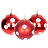 10 Kerstballen 10 cm/6 stuks onbreekbare rood-witte stippen, kerstboomdecoraties, balornamenten, ballen, hangende kerstdecoraties, vakantiedecoratie - glanzend, mat, glitter