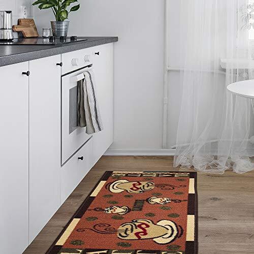 Ottomanson Sara's Kitchen Paisley Design Mat Runner Rug with non-slip (niet slip) Rubber Backing modern 20"X59" Koffiemok, donkeroranje