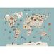AG ART Papier Peint Intissé - Carte Du Monde Des Animaux Beiges Et Bleus (dessin) - 375x270 Cm