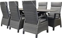 AVH-Collectie San Francisco Tunis dining tuinset 240x100xH76 cm 7 delig verstelbaar antraciet keramiek