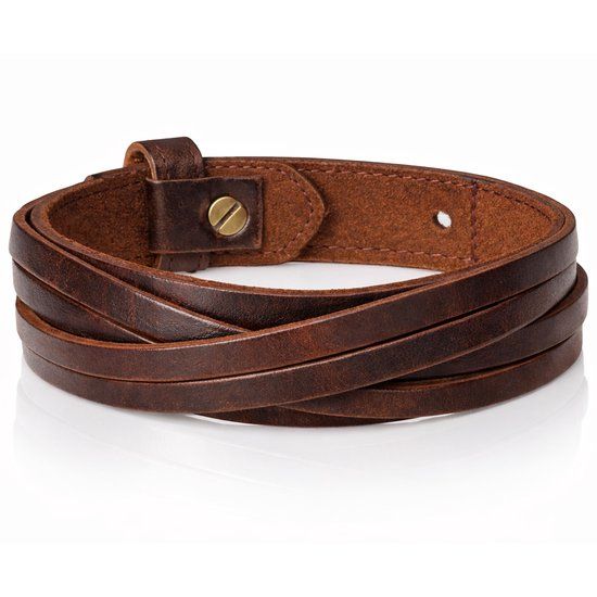 LGT JWLS Lookinggoodtoday Bruine leren armband met gesneden leer
