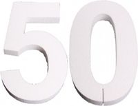 Merkloos Piepschuim cijfer 50 jaar - H25 cm - wit