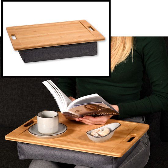 Kesper | Laptray - Schootdienblad met kussen - Knie / schoot dienblad - FSC® Bamboe Hout - Afm 45 x 31 x 8 Cm - Grijs