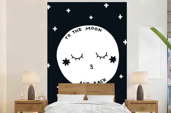 Nr1Wallpaper Behang - Fotobehang Kinderillustratie van de maan en de quote To the moon and back - Breedte 225 cm x hoogte 350 cm