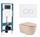 QeramiQ Dely Swirl Toiletset - reservoir encastré Qeramiq Flush - abattant avec frein de chute - plaque de déclenchement en métal mat blanc - boutons ronds - beige