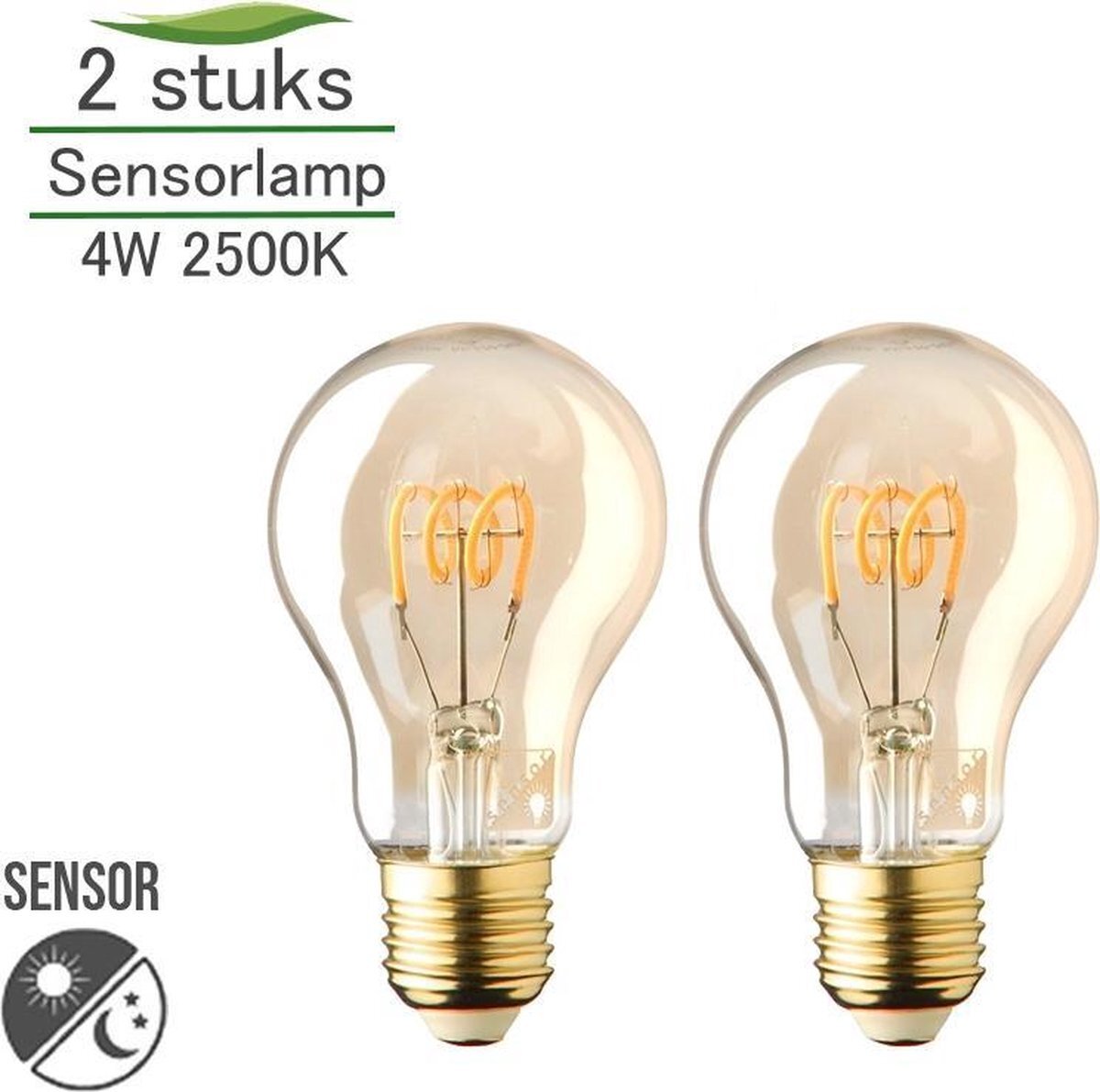 Lybardo 2 stuks Sensor lamp LED E27 met dag-nacht sensor Filament Gold 4W 2500K Warm Wit 200 lumen