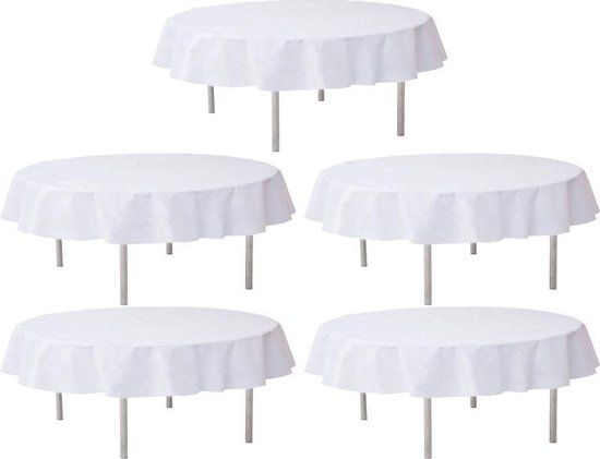 Santex 5x Ronde witte tafelkleden 240 cm - Bruiloft decoratie - Polyester