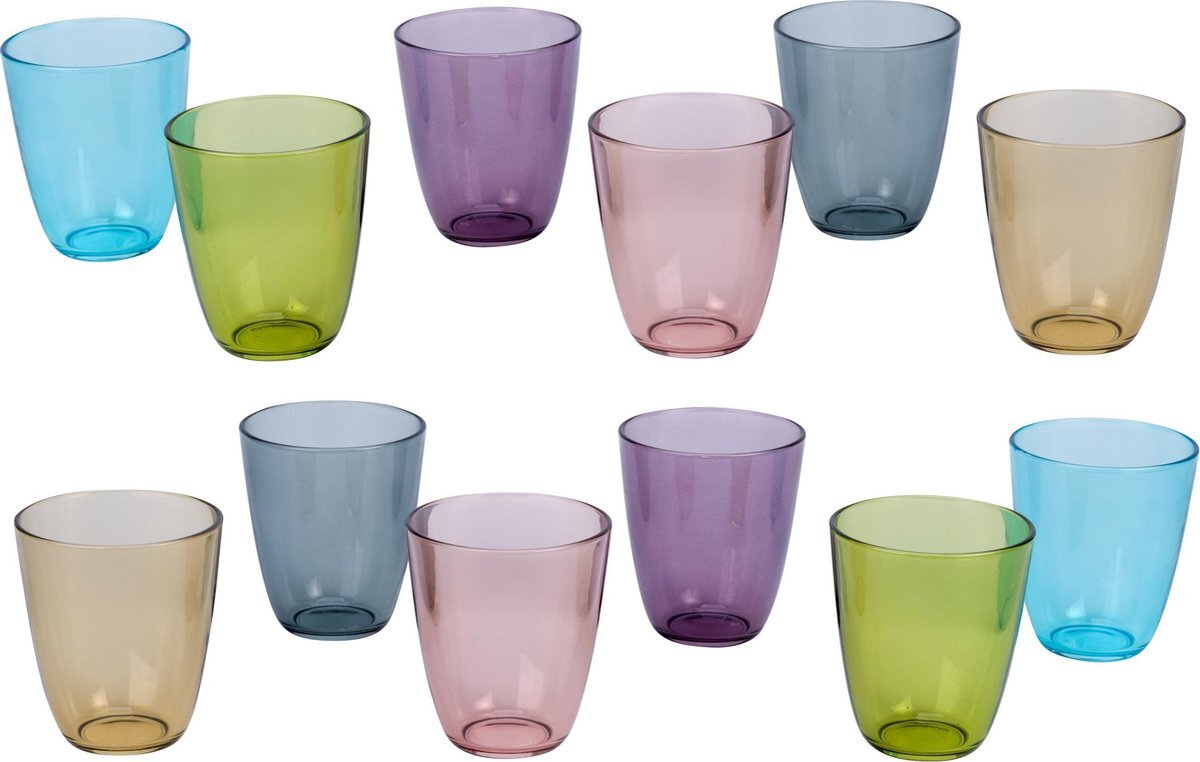 Cosy&Trendy 12x Stuks gekleurde waterglazen/sapglazen transparant 381 ml - Cosy Moments Streetfood