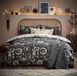 furn. Constellation dekbedovertrekset - hemelstelsel-print met sterren en manen, omkeerbaar polykatoenen beddengoed (houtskool/crème - kingsize)
