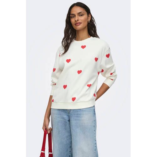 JDY sweater met hartjes ecru