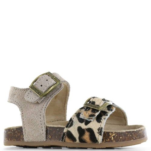 Shoesme leren sandalen met panterprint - taupe