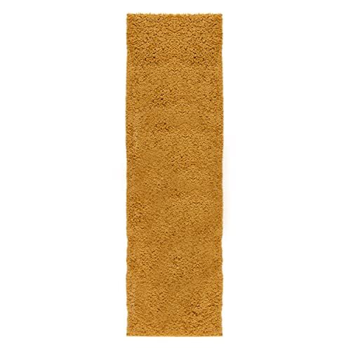 Mynes Home Shaggy tapijt hoogpolig goud 30 mm / langpolig tapijten effen design / tapijtloper / 70x250 cm
