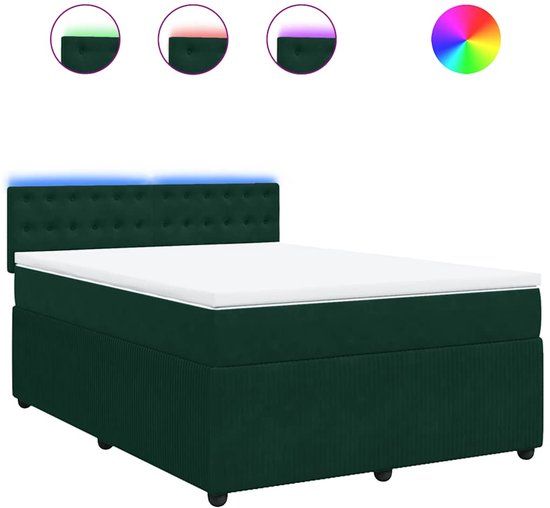 vidaXL Boxspring met matras fluweel donkergroen 140x190 cm