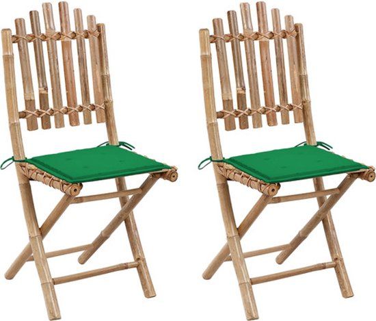 vidaXL Tuinstoelen 2 stuks met kussens, bamboe, groen