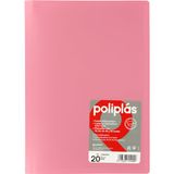 Grafoplas Ordner met kunststof hoezen, 20 transparante hoezen, DIN A4, roze, serie Polyplas, ondoorzichtig, gemaakt in Spanje, flexibel deksel, grote capaciteit