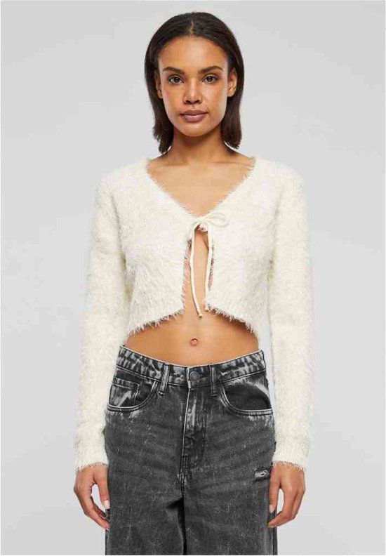 Urban Classics Tied Cropped Feather Cardigan - Beige - XL