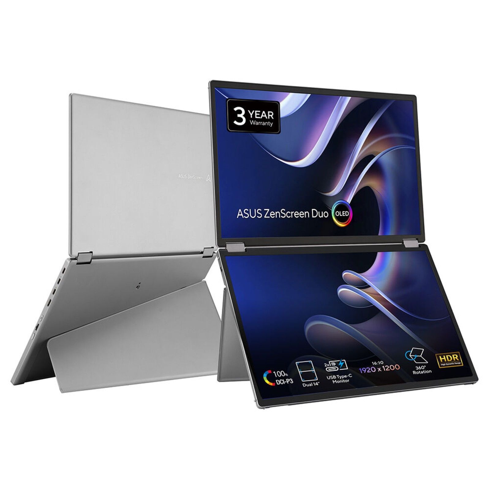ASUS ZenScreen Duo OLED MQ149CD - 14 Inch Portable Monitor - FHD OLED - Dual USB-C, mini-HDMI