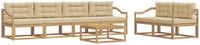 vidaXL Bank loungeset 6 zitplaatsen Acacia hout Wit en Beige