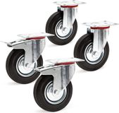 Wiltec Kit 4x Roulette – 2x Pivotantes double arrêt et 2x Pivotantes – Diamètre 125 mm – Capacité 100 kg/roue – Charge lourde, Caoutchouc plein Transport Meuble