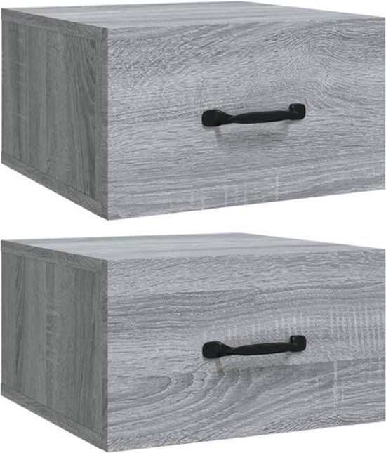 vidaXL Nachtkastjes 2 stuks wandgemonteerd 35x35x20 cm grijs sonoma eiken