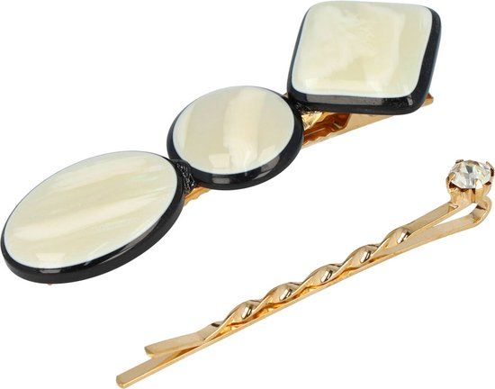 Haarspeld Haarklem Haarclip Duckklem + Schuifspeldjes Cirkel Vierkant Ovaal Vorm Goud Creme