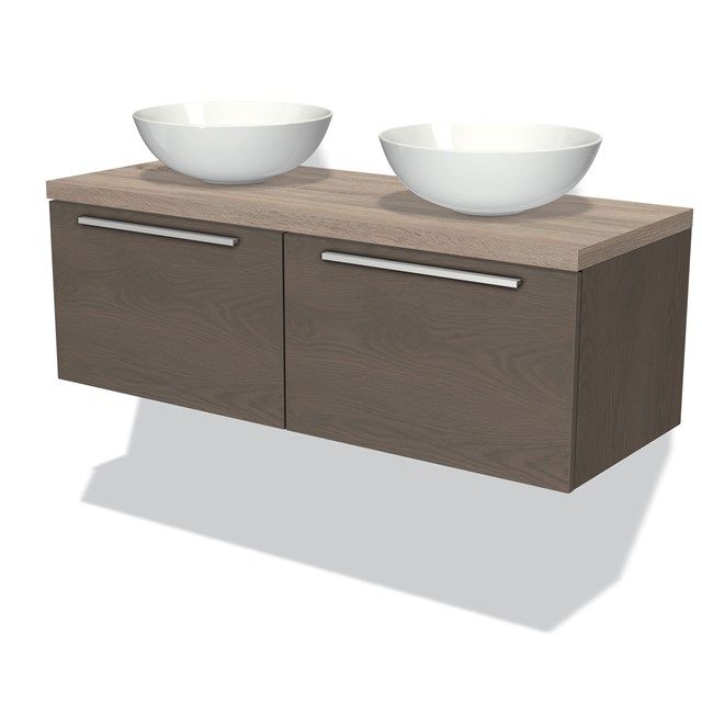 Maxaro Badkamermeubel Modulo Plato 120cm Donkerbruin Eiken 2 Lades Vlak Eiken Blad