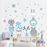 Muurtattoo Scandinavische dieren vrolijk muursticker voor kinderen - H 60 x L 60 cm