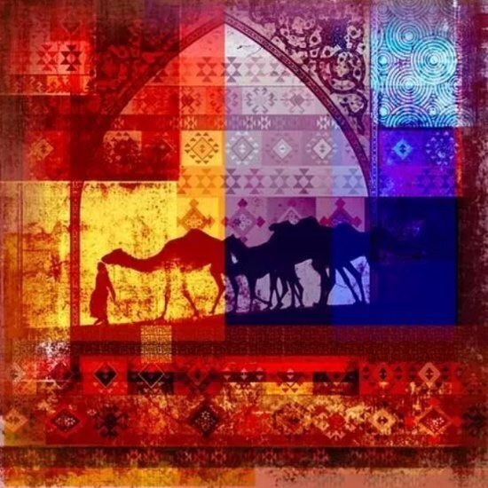 Safaary - Arabisch schilderij Camels Geel - 50x50 CM
