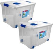 Merkloos / Sans marque Hega Hogar Opbergbox met deksel en wieltjes - 2x - 55L - kunststof - transparant - 59 x 40 x 35 cm