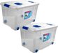 Merkloos / Sans marque Hega Hogar Opbergbox met deksel en wieltjes - 2x - 55L - kunststof - transparant - 59 x 40 x 35 cm