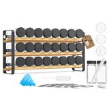 SONGMICS Kruidenrek, Bamboe en Staal, 3 Lagen, met 24 Glazen Potjes | Kruiden Organizer met Labels, Staand of Wandmontage, 39,5 x 9 x 19,5 cm, voor Keuken, Zwart, BYSTRO Collectie KCS063B101