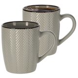 Siaki Koffiemok/theemok - 2x - Fishbone - lichtgrijs - 370 ml - mokken - keramiek